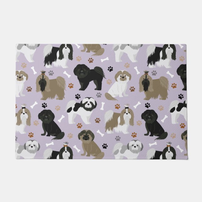 Felpudo Shih Tzu perros garabatos y huesos Doormat (Anverso)