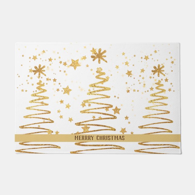 Felpudo Shimmery elegantes Navidades de árbol de oro blanc (Anverso)