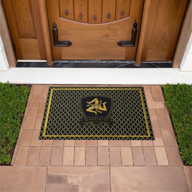 Felpudo Sicilia Trinacria Gold Quatrefoil Doormat (Exterior)