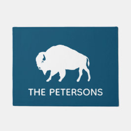 Felpudo Silhouette de búfalo personalizada azul y blanco