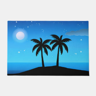 Felpudo Silhouette de isla tropical con luna y estrellas