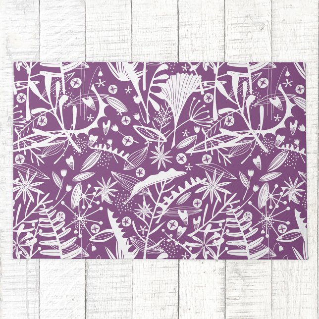 Felpudo Silhouette Floral Púrpura Botánico (Purple floral foliage pattern doormat)