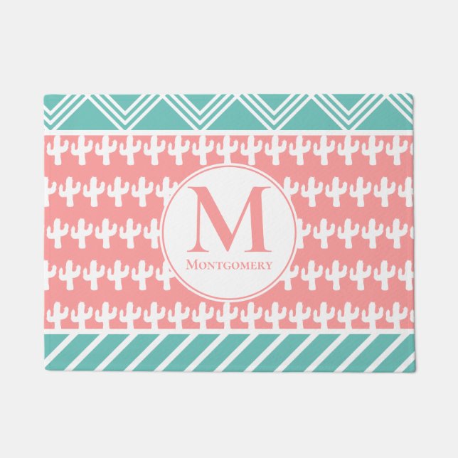 Felpudo Silhouettes de cactus geométricas y blancas modern (Anverso)