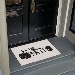 Felpudo Silueta de coche de carrera blanco y negro