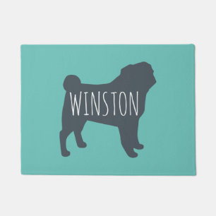 Felpudo Silueta de Pug  Gris y Verde azulado personalizado