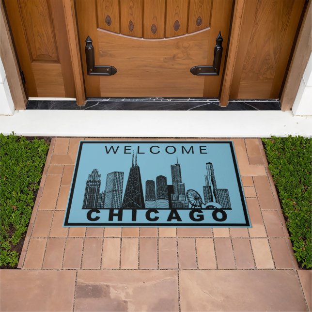 Felpudo Silueta del horizonte de Chicago (Exterior)