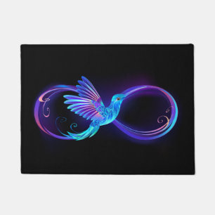 Felpudo Símbolo de infinito neón con colibrí brillante