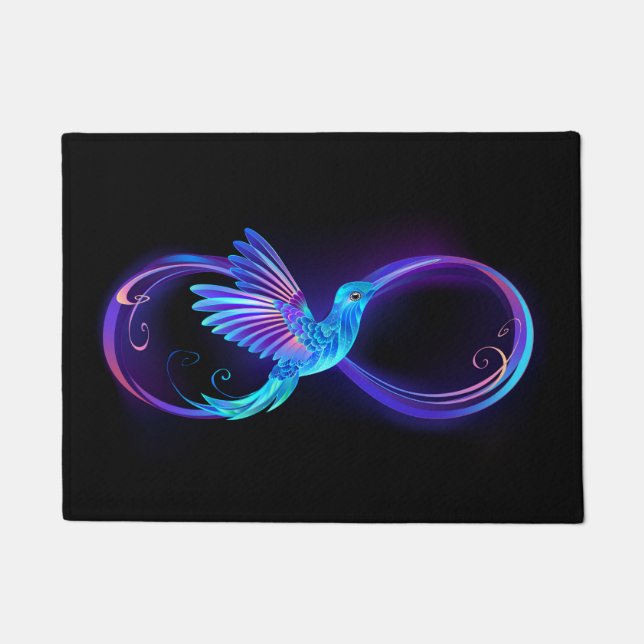 Felpudo Símbolo de infinito neón con colibrí brillante (Anverso)