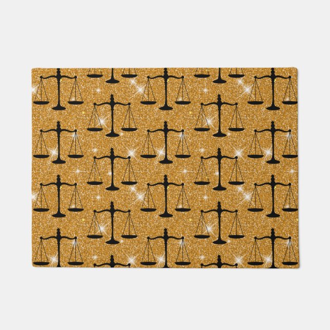 Felpudo Símbolo de justicia escalas equilibradas Purpurina (Anverso)