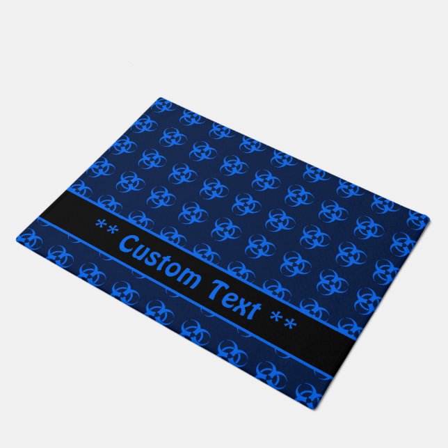 Felpudo Símbolo de riesgo de biología negro y azul Doormat (Angular)
