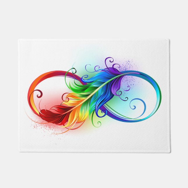 Felpudo Símbolo infinito con pluma arco iris (Anverso)