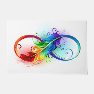 Felpudo Símbolo infinito con plumas arcoiris