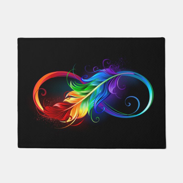 Felpudo Símbolo infinito con plumas arcoiris (Anverso)