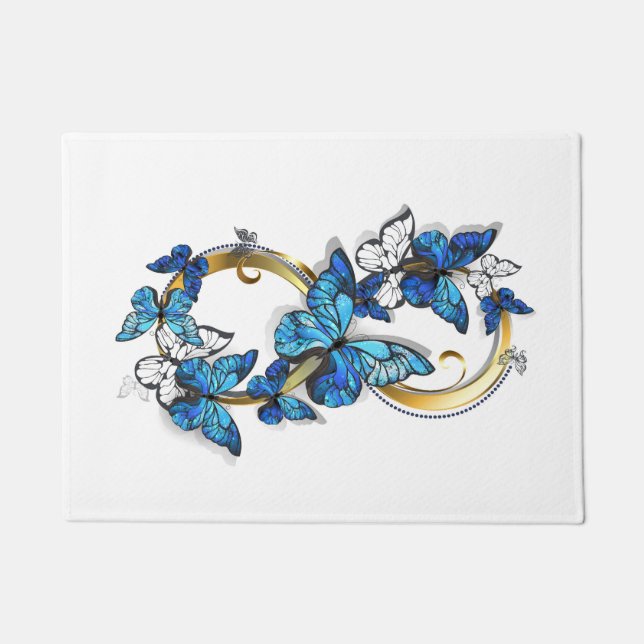 Felpudo Símbolo infinito de mariposas Morpho azules (Anverso)