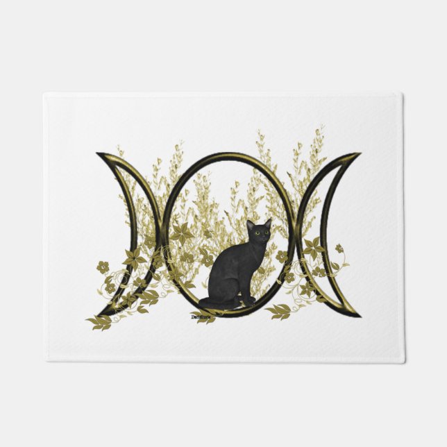 Felpudo Símbolo negro de la triple luna de gato (Anverso)