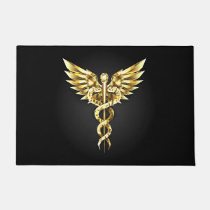 Felpudo Símbolo poligonal de oro Caduceus