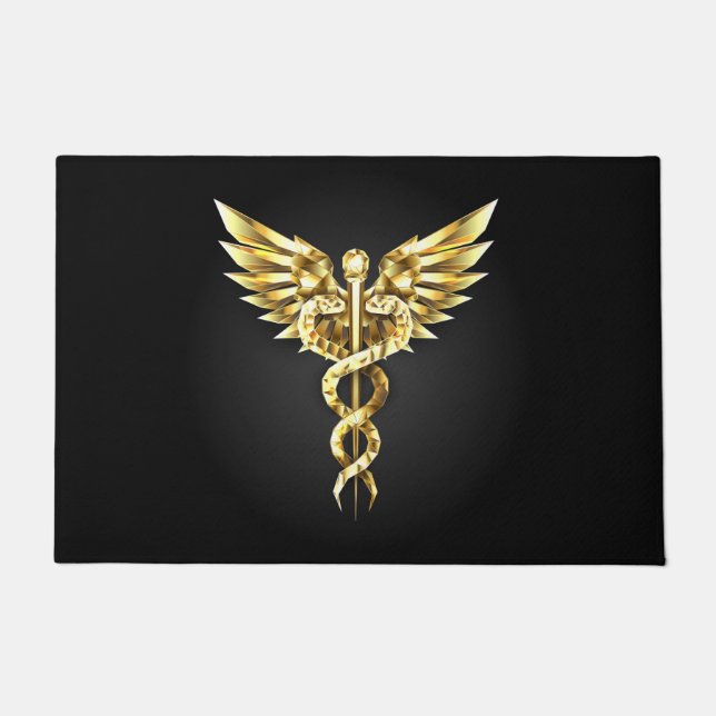 Felpudo Símbolo poligonal de oro Caduceus (Anverso)
