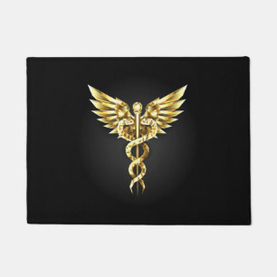 Felpudo Símbolo poligonal de oro Caduceus
