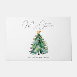 Felpudo Simple acuarela Merry Christmas Tree Bienvenida