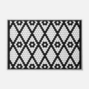 Felpudo Simple Geometría Diamante Faux Tile Negro y Blanco