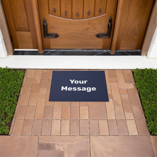 Felpudo Simple Midnight Blue y White Your Message Text (Exterior)