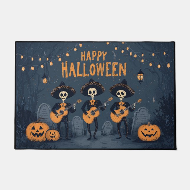 Felpudo Skeleton Mariachi Band Happy Halloween (Anverso)