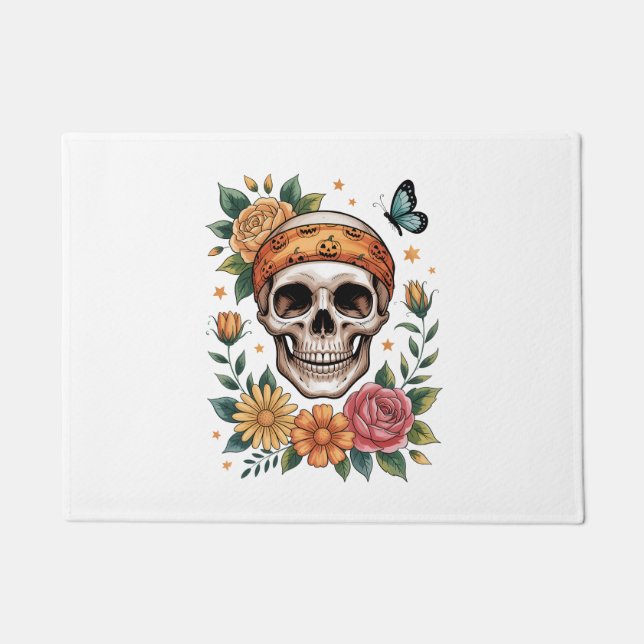 Felpudo Skull Floral Halloween Spooky (Anverso)