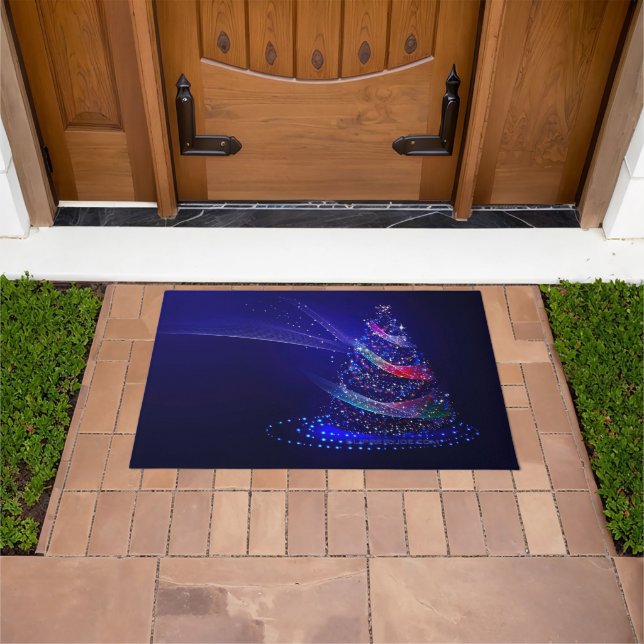 Felpudo SlipperyJoe árbol de Navidad digital rojo translúc (Exterior)