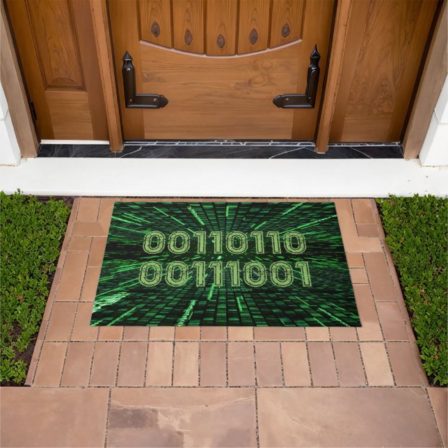 Felpudo SlipperyJoe's 69 código binario verde vibrante com (Exterior)