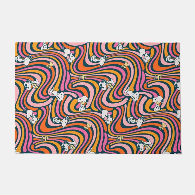 Felpudo Snoopy & Woodstock Groovy Vibes Patrón púrpura (Anverso)