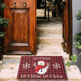 Felpudo Snowman deja que nieva roja y negra en la salsa de