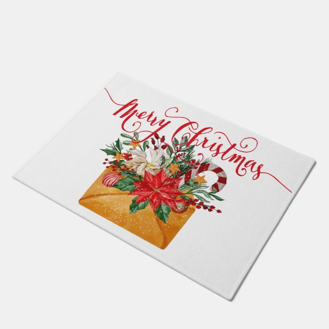 Felpudo sobre floral de Feliz Navidad  (Angular)