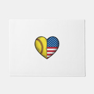 Felpudo Softbol bandera de EE. UU. corazón diseño vectoria