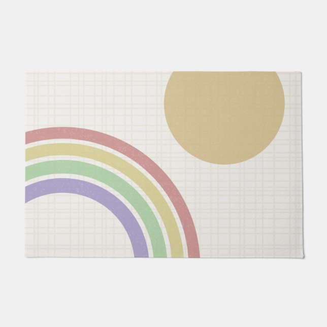 Felpudo Sol arcoiris moderno de mediados de siglo (Anverso)