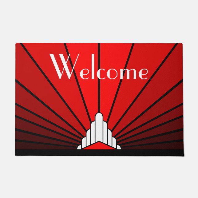 Felpudo Sol Art Decó en rojo (Anverso)