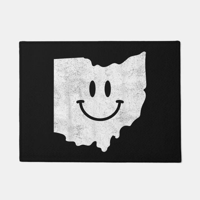 Felpudo Sonriendo en OH - Cara divertida Ohio feliz (Anverso)