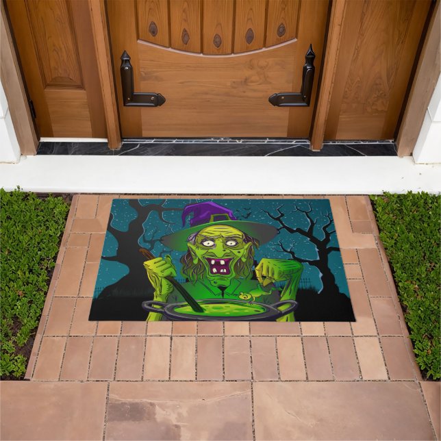 Felpudo Sopa de Sapo Deliciosa Bruja de Halloween (Exterior)
