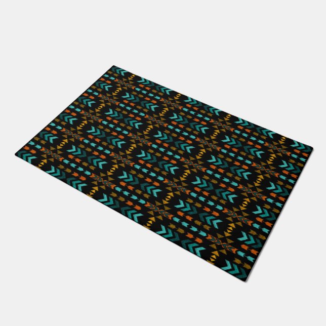 Felpudo Southwestern, Black and Aqua, 18" x 24" Door Mat (Angular)