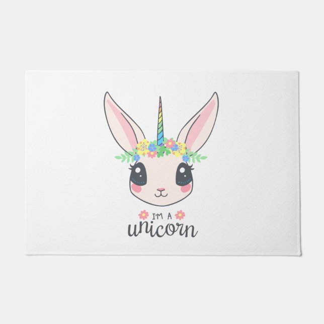 Felpudo Soy un conejo unicornio (arte lindo para Chicas) (Anverso)