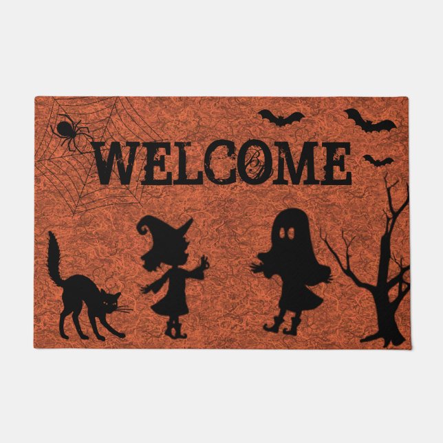 Felpudo Spider Web Black Cat Halloween Doormat (Anverso)