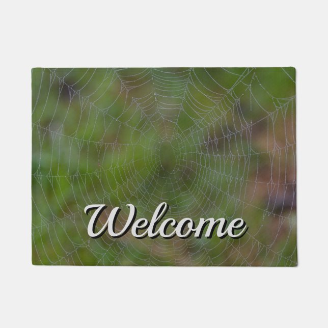 Felpudo Spiderweb con gotas de bienvenida Doormat (Anverso)