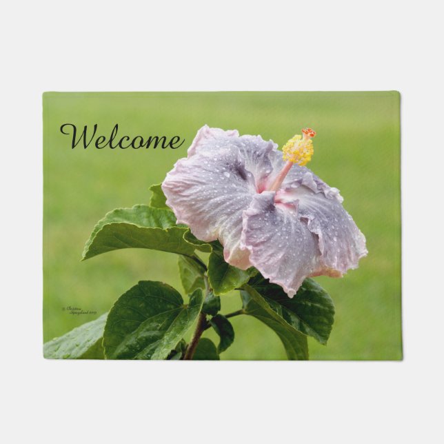 Felpudo Spiegeland Bienvenidos Morado Hibiscus Flower Door (Anverso)