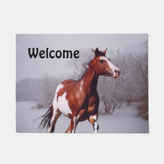 Felpudo Spiegeland Bienvenidos Paint Horse Snow Doormat (Anverso)