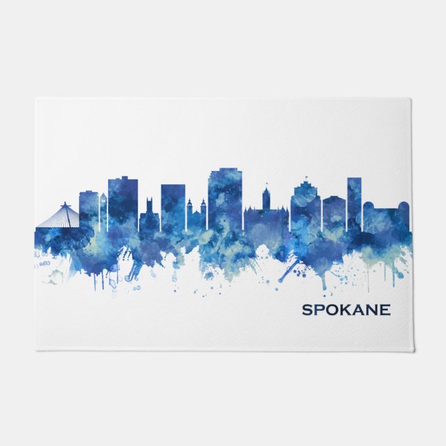 Felpudo Spokane Washington Skyline Blue (Anverso)