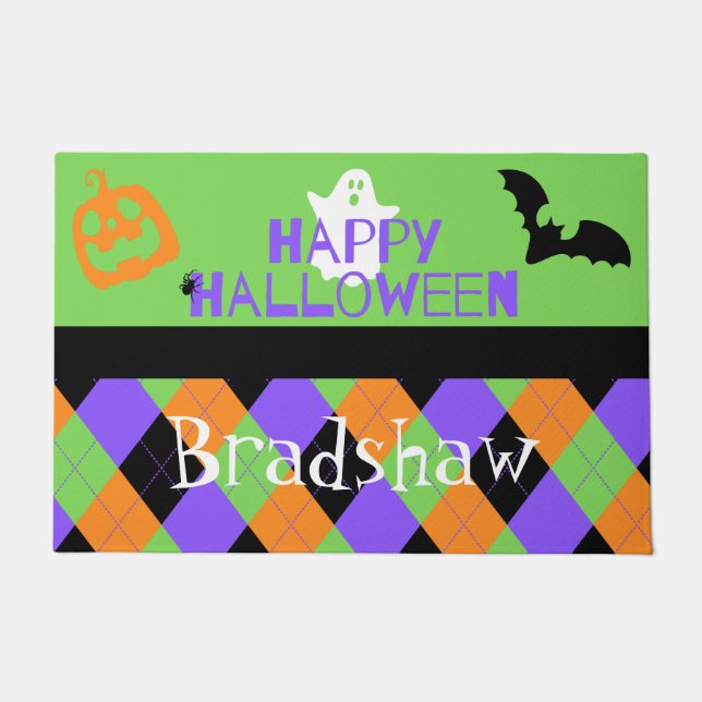 Felpudo Spooky Happy Halloween Argyle (Anverso)