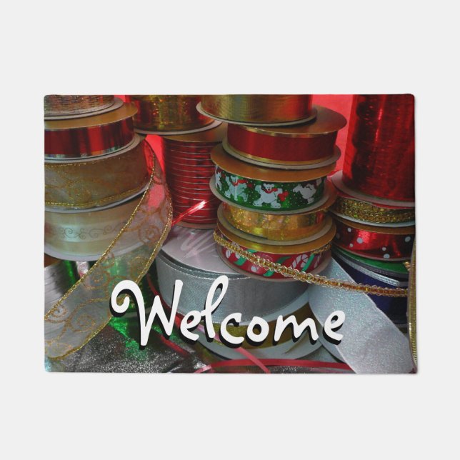 Felpudo Spool de Navidades Cinta vacaciones Rojo y Oro (Anverso)