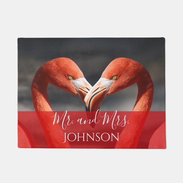 Felpudo Sr. y señora Flamingos en amor (Anverso)