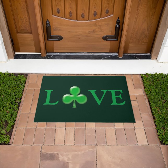 Felpudo St. Patrick's Day Love Green Clover Shamrock Door (Exterior)