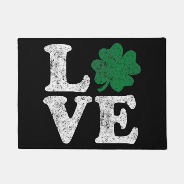 Felpudo St Patrick's Day LOVE Shamrock Irish (Anverso)