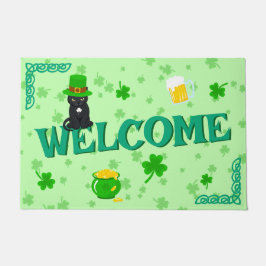 Felpudo St. Patrick's Day Shamrock Pot of Gold Black Cat